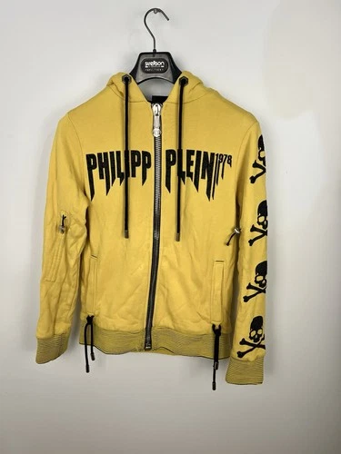 Phillip Plein Men’s Hoodie Yellow Full-Zip Hooded Heavy Jacket Angel Big Logo - product listing photo