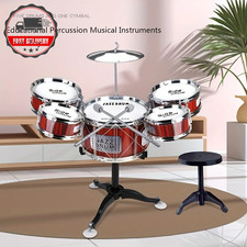 5-Piece Complete Junior Drum Set with Genuine Brass Cymbals for Children w Stool