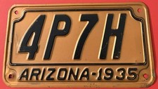 Vintage 1935 Arizona License Plate 4P7H EMBOSSED STEEL