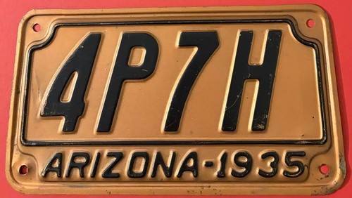 Vintage 1935 Arizona License Plate 4P7H EMBOSSED STEEL
