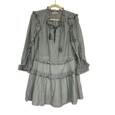 Ulla Johnson Grey Cotton Tiered Mini Dress Womens 6 Boho Romantic Casual Cottage
