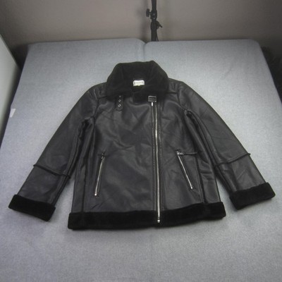 VIGOSS Jacket Womens Medium Black Faux Leather Moto Shearling Collar Lined
