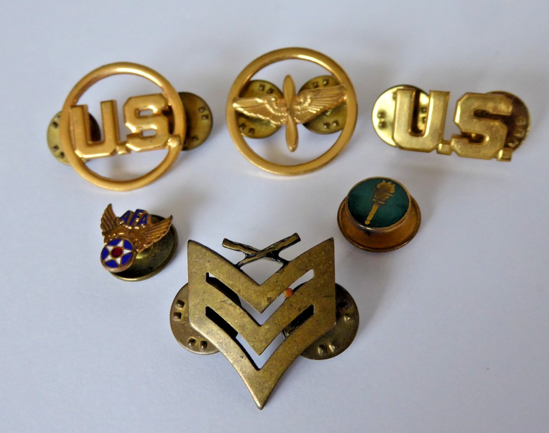 Vtg LOT 6 US Military Lapel Pin Lot WWII Era Army Aviation Officer Gold Tone