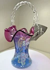 Fenton Mulberry Glass Basket 2000 Connoisseur Collection 'Plum Blossoms' Vintage
