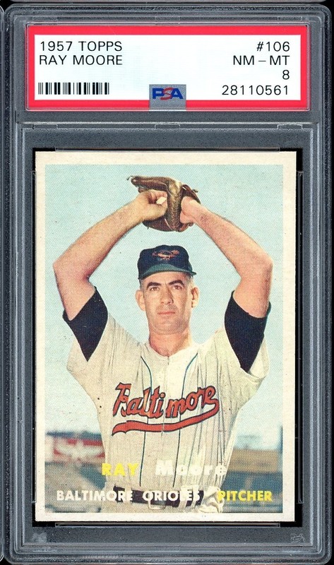 1957 Topps Baseball #106 Ray Moore PSA 8