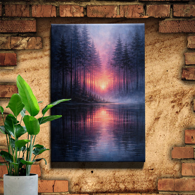 Moody watercolor forest Canvas Print with grey and red misty trees