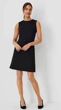 NEW ANN TAYLOR BLACK BELTED A-LINE DOUBLE KNIT DRESS SZ 8