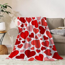 Valentines Day Red Love Heart Fleece Throw Blanket 50x70 Inch Soft Gift