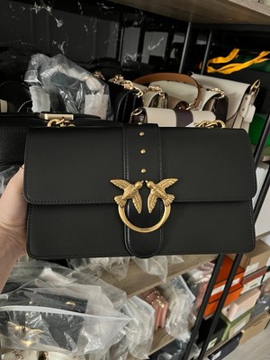 NWT PINKO Love One Classic CL Borsa da Donna - Black-Antique Gold Moda Logo Auth