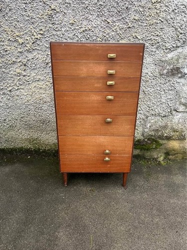 Vintage 1960s Meredew Teak Tallboy, Mid-Century Chest of 7 Drawers