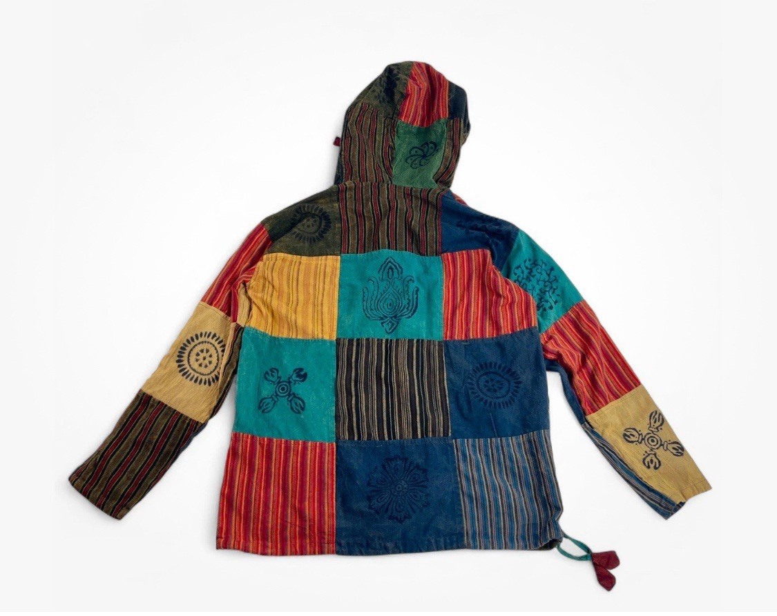 Nepal Patchwork Hoodie Sweater Small M Tibet Boho Hippie unisex cool wood button View 2