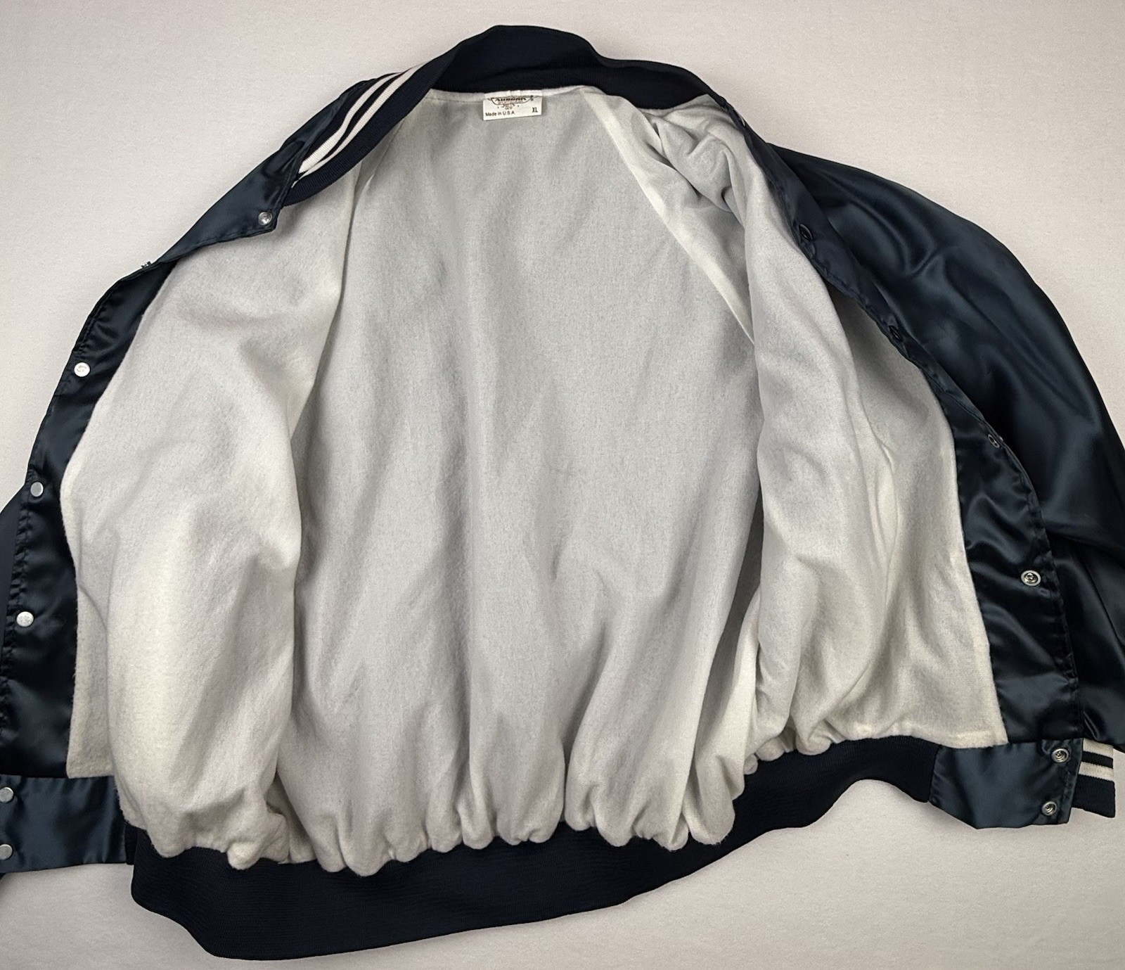 Vintage Auburn Sportswear Satin Jacket Men’s XL Royal Blue Shiny Made USA Snap