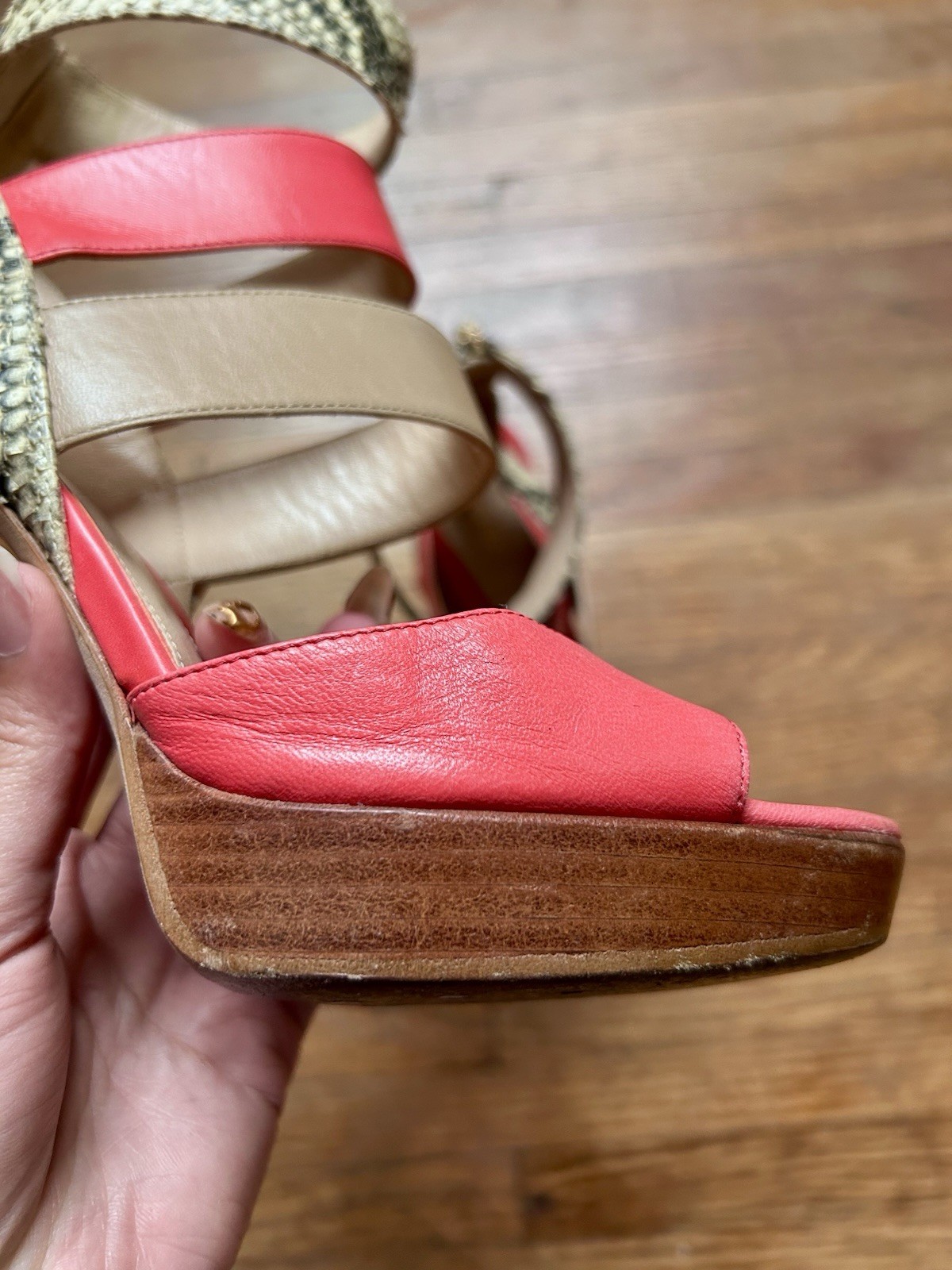 Fendi Tricolor Leather Python Gladiator Open Toe … - image 10