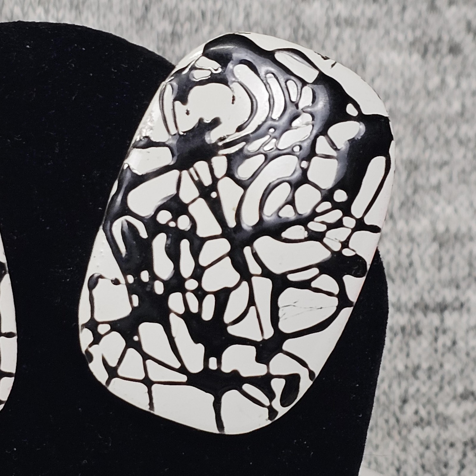 Black White Abstract Enamel Statement Post Earrin… - image 2