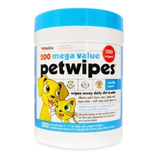 Petkin Dog and Cat Wipes 200 Count Gentle Cleaning Wipes for Daily Use