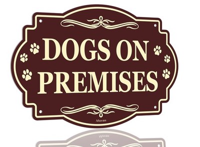 Dog on Premises Sign Beware 10 inches x 7 inches, Brown, Beige, Black, Orange 