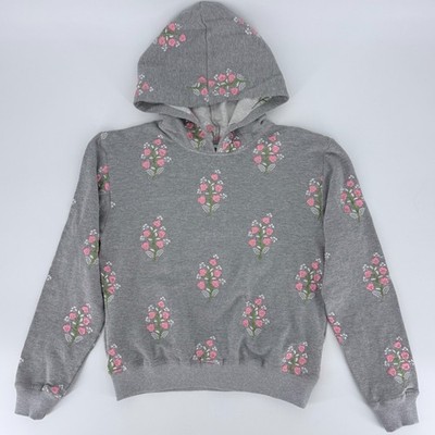 Maia Bergman Ola Embroidered Floral Hoodie Gray Cotton Soft Girl Aesthetic Small