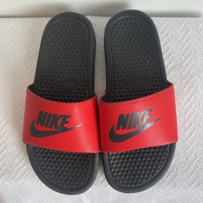 Nike Benassi JDI Slides Red Orbit Black Sandals Men Size 6 / 6Y Boy 343880-605