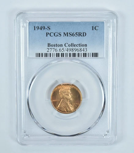 1949-S Lincoln Wheat Cent Boston Collection MS65 RD PCGS Blue Label