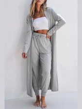 Open Front Long Sleeve Cardigan and Pants Lounge Set