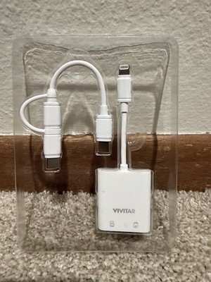 Vivitar Apple MFI/Android Mobile MicroSD Card Reader White New Damaged Box