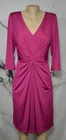 DAVID MEISTER Dark Pink V Neckline Ruched Dress 10 3/4 Sleeves Lined Cocktail
