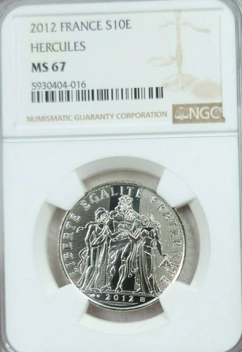2012 FRANCE SILVER 10 EURO S10E HERCULES NGC MS 67 BLAZING LUSTER GEM BU BEAUTY