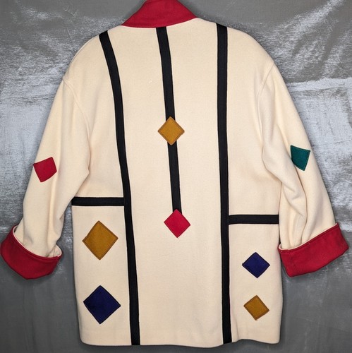 Vtg 80s International Scene Winter Coat Women Sz Large 12 Wool Geometric Color - Picture 2 of 13