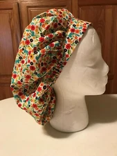 Scrub or Chef Hat Medical Nursing Chemo Off White with Small Flowers