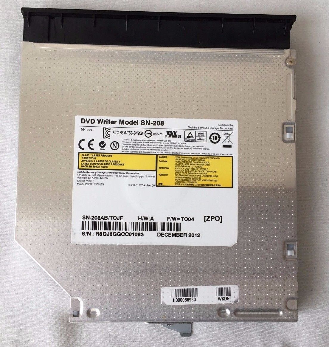Toshiba Satellite C850 C870 SATA DVD-RW Burner Optical Drive w