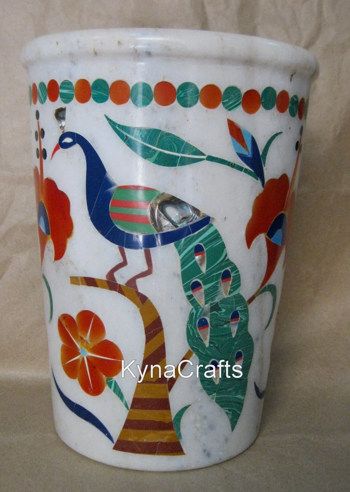 9 Inches Marble Flower Vase Nature Art Indoor Planter for Restaurant and Office