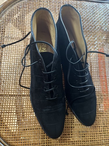 Salvatore Ferragamo Suede Quilted Lace Up Ankle Boots Color:Black Size:7AAAA