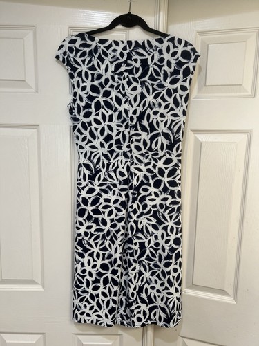 Vestido Jersey Lauren Ralph Lauren Azul Blanco Elastizado Floral Vaina Acelerada Talla 10 - Imagen 6 de 10