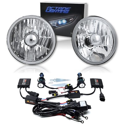 5-3/4 Crystal Clear Glass Headlight Headlamp 12000K Purple HID Light Bulb Pair