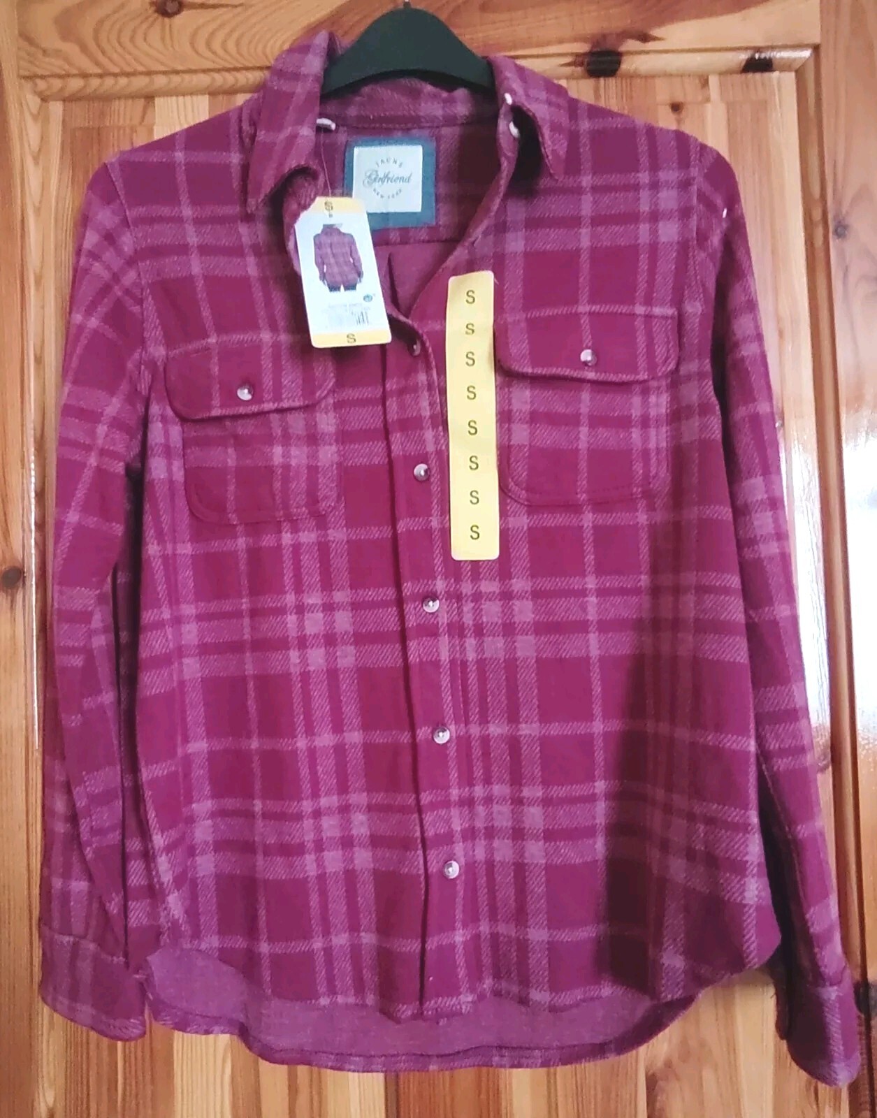 JACHS GIRLFRIEND PINK CHECK OVERSHIRT BLOUSE  POCKETS LONG SLEEVE  SIZE S BNWT