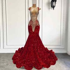 Luxury Mermaid Prom Dresses V-Neck With Sequin Black Girls Party Formal Gowns