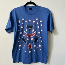 VTG Native American Folk Art Shirt Size Large Screen Stars Best Turtle Bird EUC