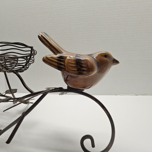 Vintage Bird Seated On Branches Triple Nest Tealight Candle Holder Metal Ceramic - Picture 5 of 9