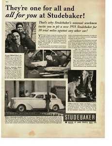 1938 Studebaker Commander Sedan employees Cliff Cline James Beard Vintage Ad
