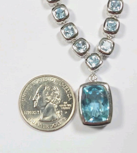 Sterling Silver Rectangular and Square Blue Glass… - image 6