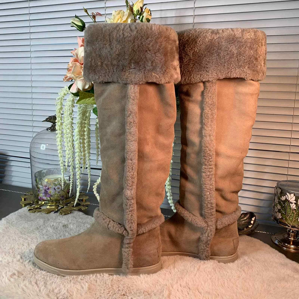 Fur lined knee boots sale
