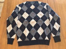 Men's J Crew Gray Argyle Lambswool Wool V-Neck Sweater Large L
