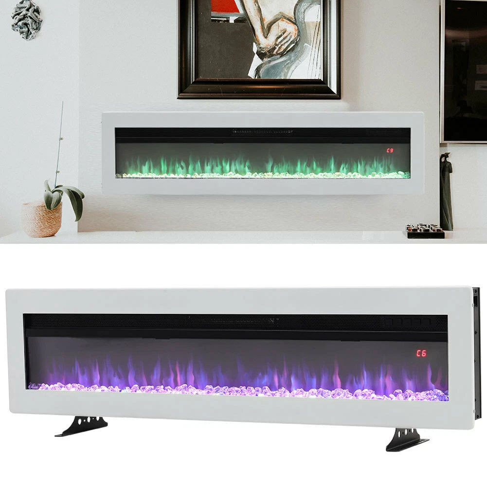 60 White Fire Heater 1800W Electric Fireplace Crystal Burning Flame w Remote