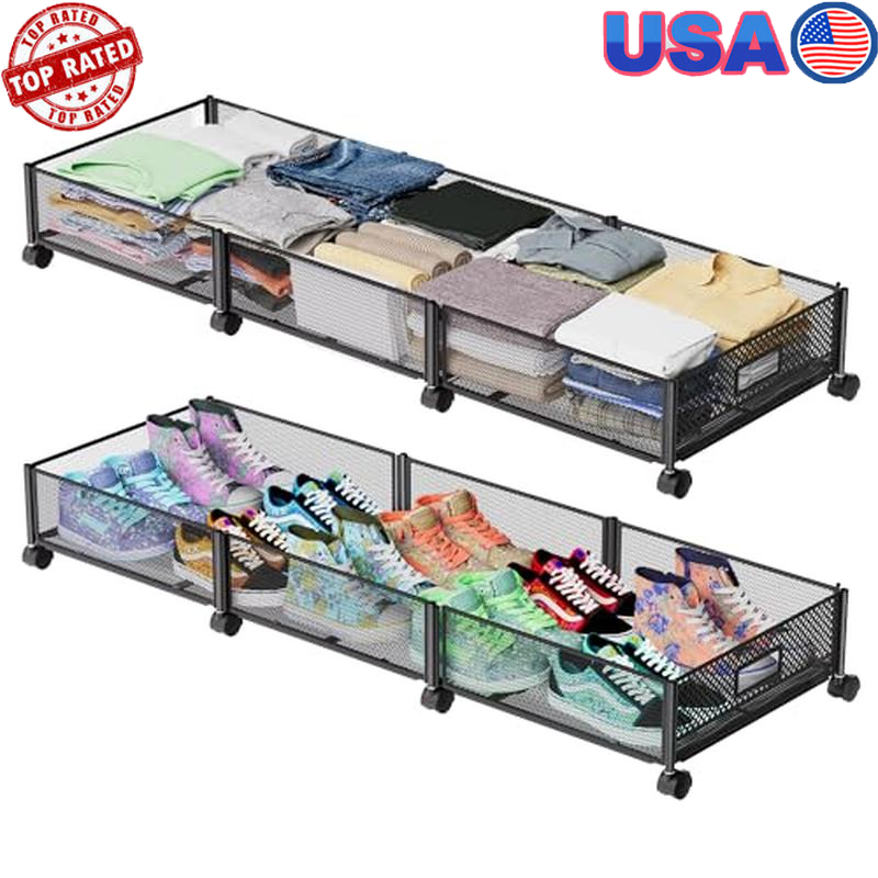 Under Bed Storage Container with Wheels Easy Assembly Large Capacity Organizer New-image