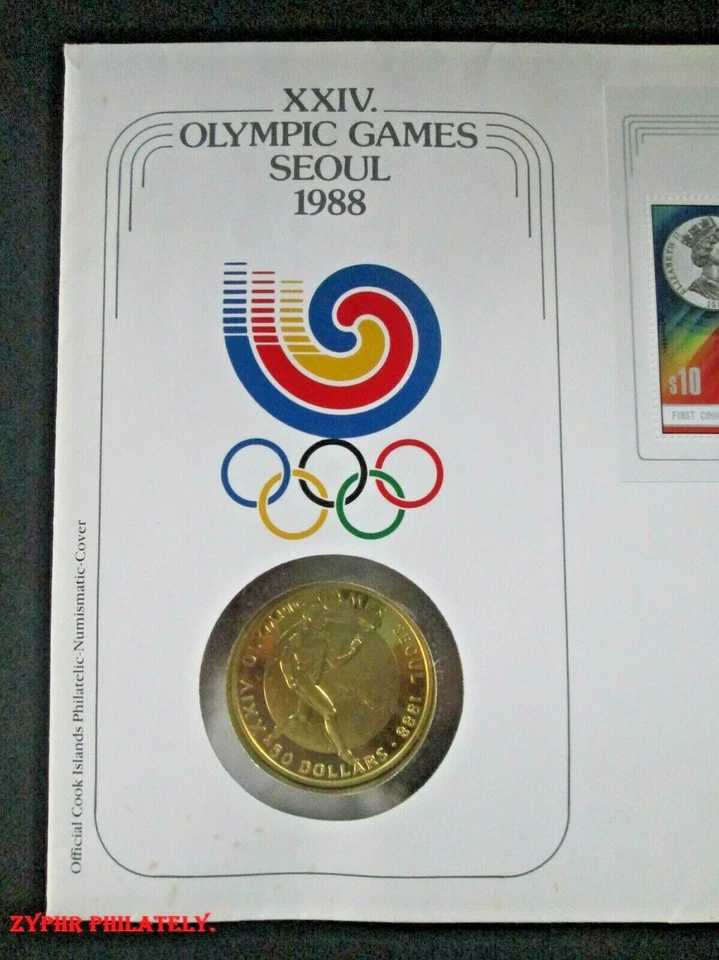 Cook Islands - "XXIV OLYMPIC GAMES SEOUL 1988" Pure Silver $50 Coin Cover / PNC - Image 4 of 4