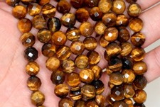 8MM YELLOW TIGER EYE GEMSTONE GRADE A FACETED ROUND LOOSE BEADS 7.5inch