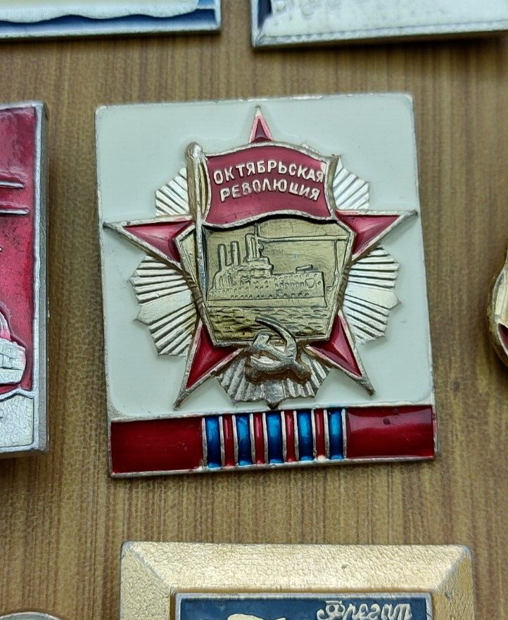 Collection of old Soviet badges Motor ships and military ships of