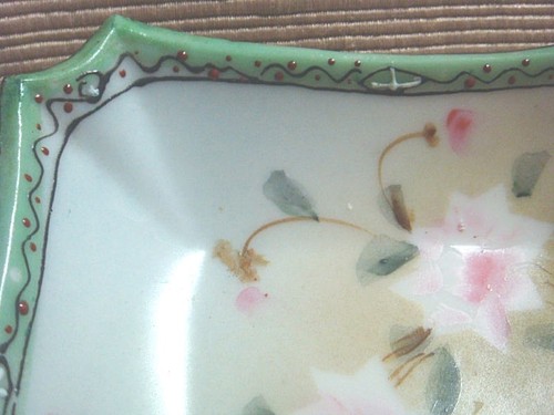 Rare & Lovely NIPPON Square Footed Dish w/ Moriage Trim - Picture 4 of 7