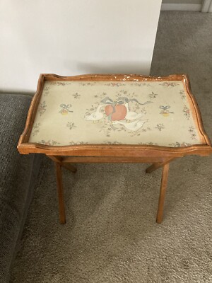 Vintage Cottage Core China Marmalade Geese Wooden TV Tray