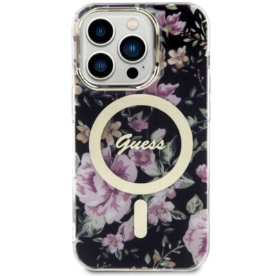 Guess iPhone 14 Pro MagSafe Hülle Case Cover Flower Collection black